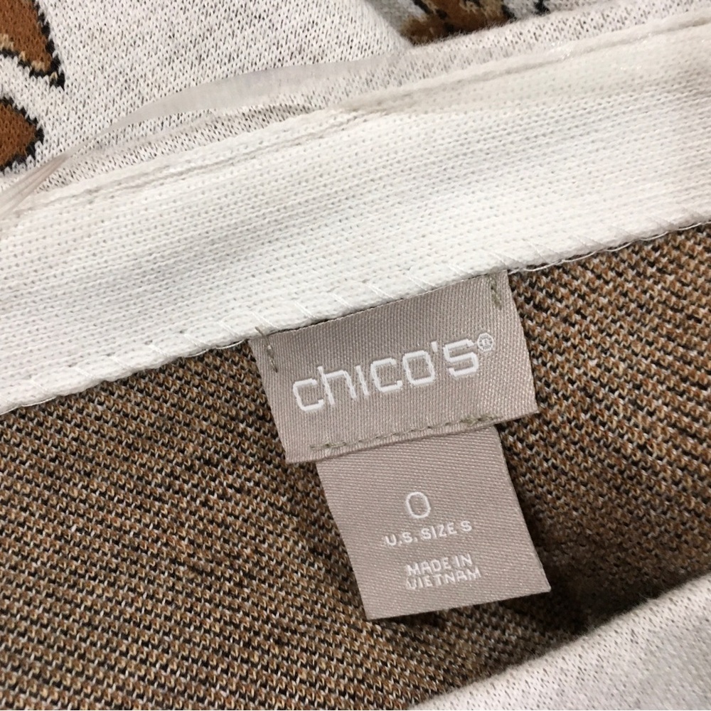 CHICO’S sweater top Women S Ivory Brown JACQUARD BATEAU NECK Equestrian - Picture 4 of 5